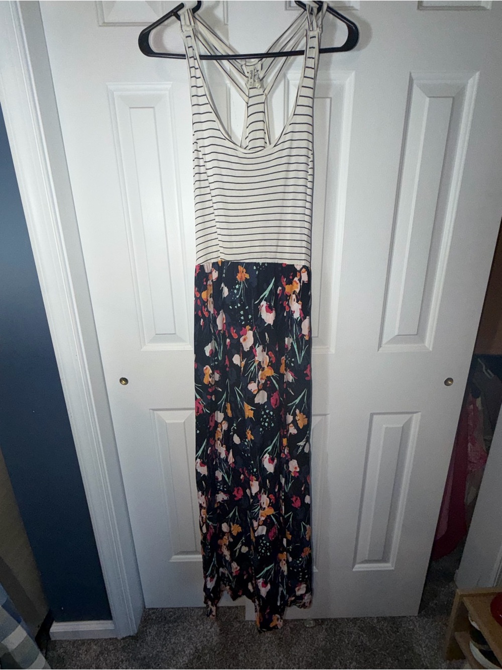 Mudd Cream Striped Tank with Black Floral Maxi Skirt